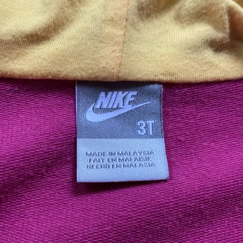 Nike hoodie, pink with yellow band, girls size 3T